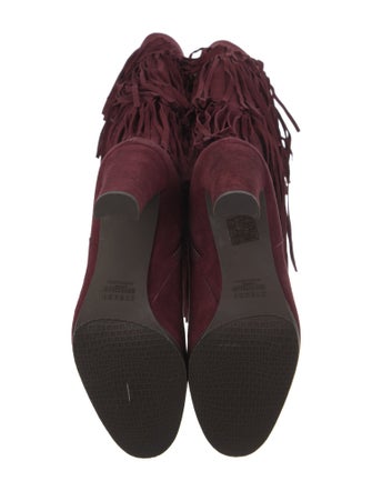 Stuart Weitzman Suede Fringe Trim Accent Lace-Up Boots