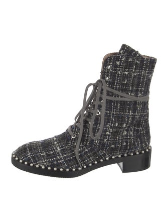 Stuart Weitzman Tweed Pattern Combat Boots