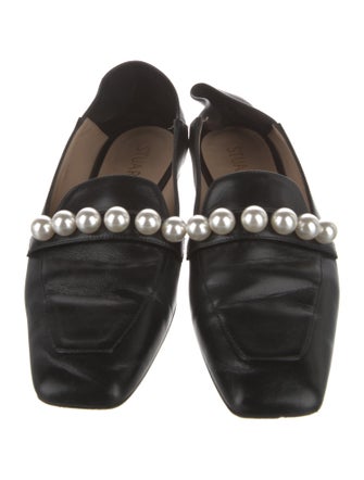 Stuart Weitzman Leather Chain-Link Accents Loafers