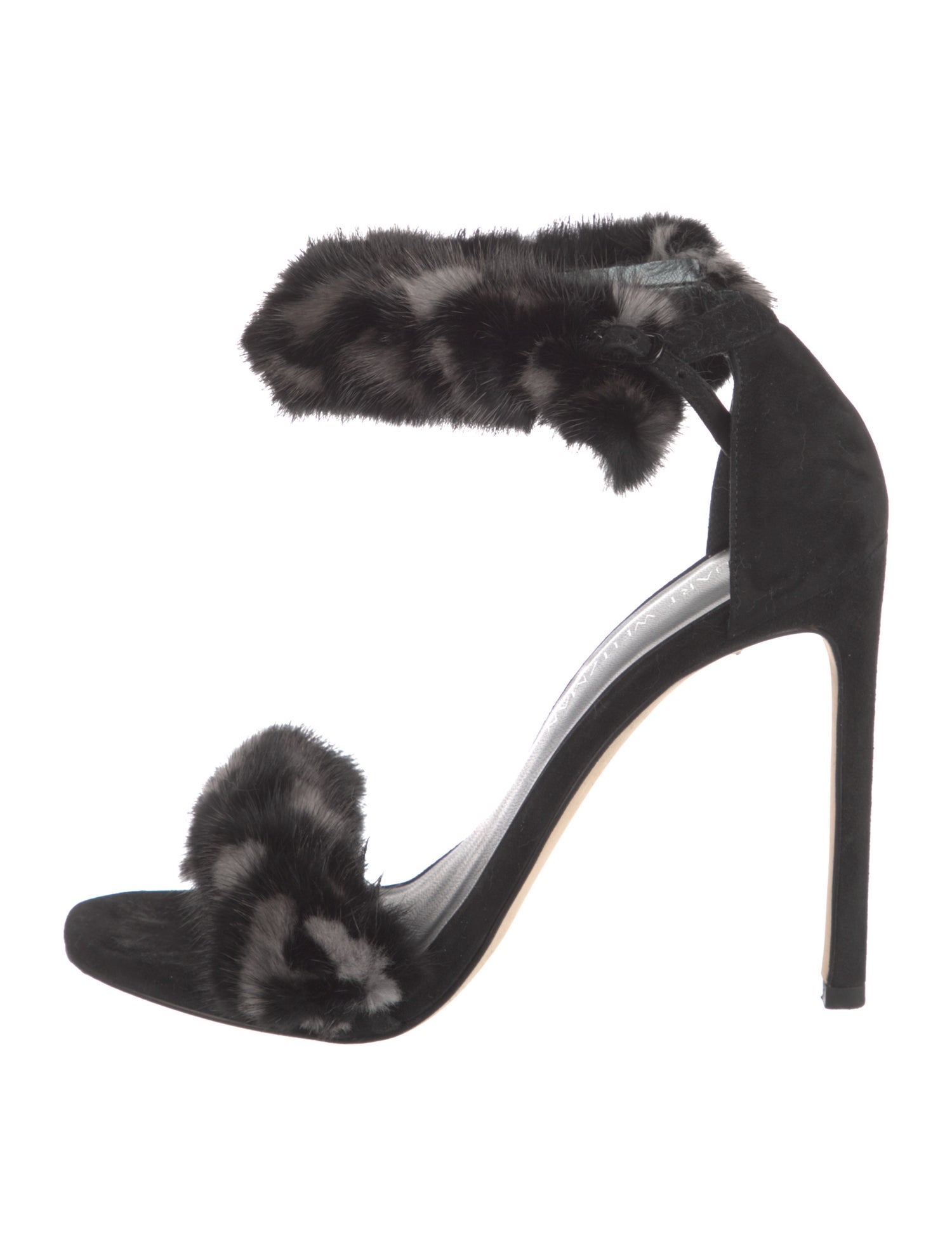 Stuart Weitzman Suede Fur Trim Sandals