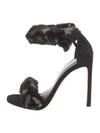 Stuart Weitzman Suede Fur Trim Sandals