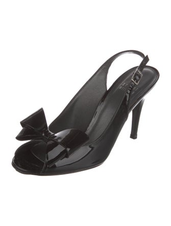 Stuart Weitzman Patent Leather Bow Accents Slingback Sandals