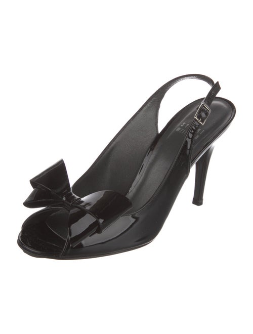 Stuart Weitzman Patent Leather Bow Accents Slingback Sandals