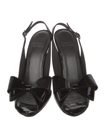 Stuart Weitzman Patent Leather Bow Accents Slingback Sandals