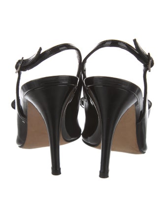 Stuart Weitzman Patent Leather Bow Accents Slingback Sandals