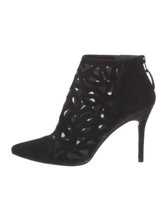 Stuart Weitzman Suede Mesh Accents Lace-Up Boots