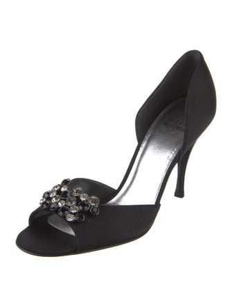 Stuart Weitzman Satin Crystal Embellishments Sandals