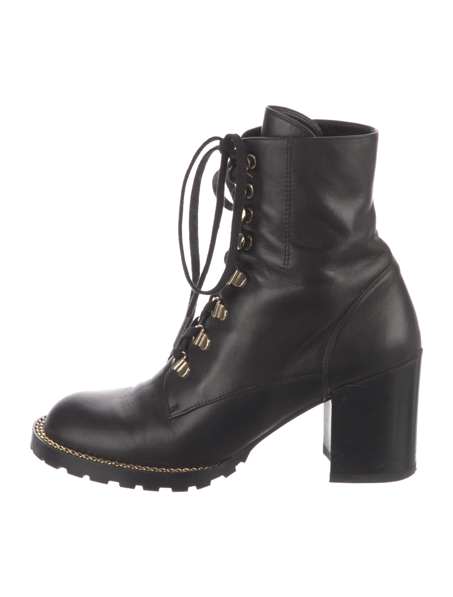 Stuart Weitzman Leather Chain-Link Accents Combat Boots