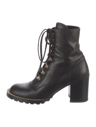 Stuart Weitzman Leather Chain-Link Accents Combat Boots
