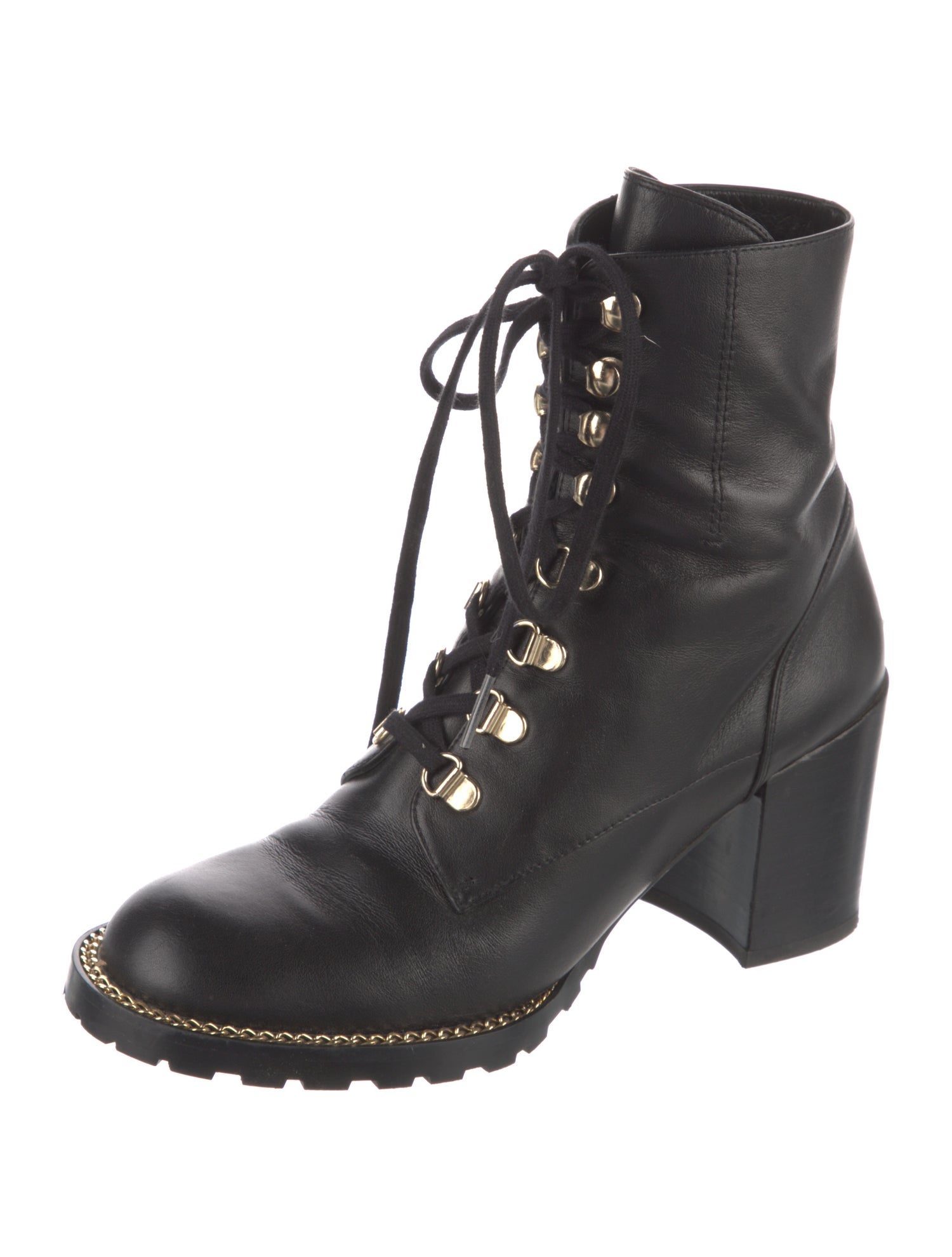 Stuart Weitzman Leather Chain-Link Accents Combat Boots