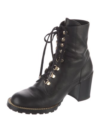 Stuart Weitzman Leather Chain-Link Accents Combat Boots