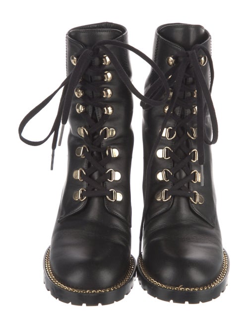 Stuart Weitzman Leather Chain-Link Accents Combat Boots