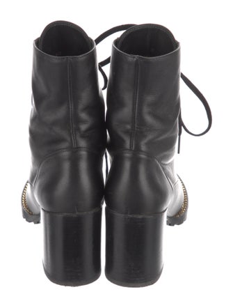 Stuart Weitzman Leather Chain-Link Accents Combat Boots