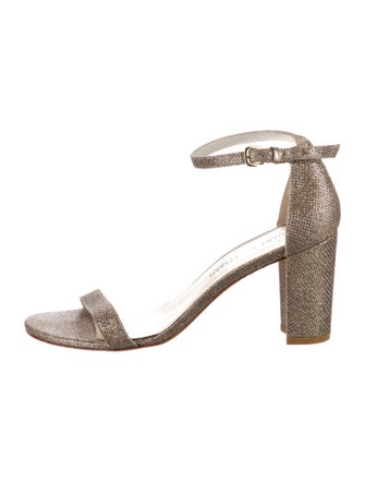 Stuart Weitzman Leather Glitter Accents Sandals