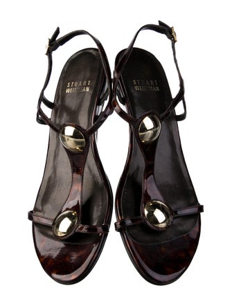 Stuart Weitzman Patent Leather T-Strap Sandals