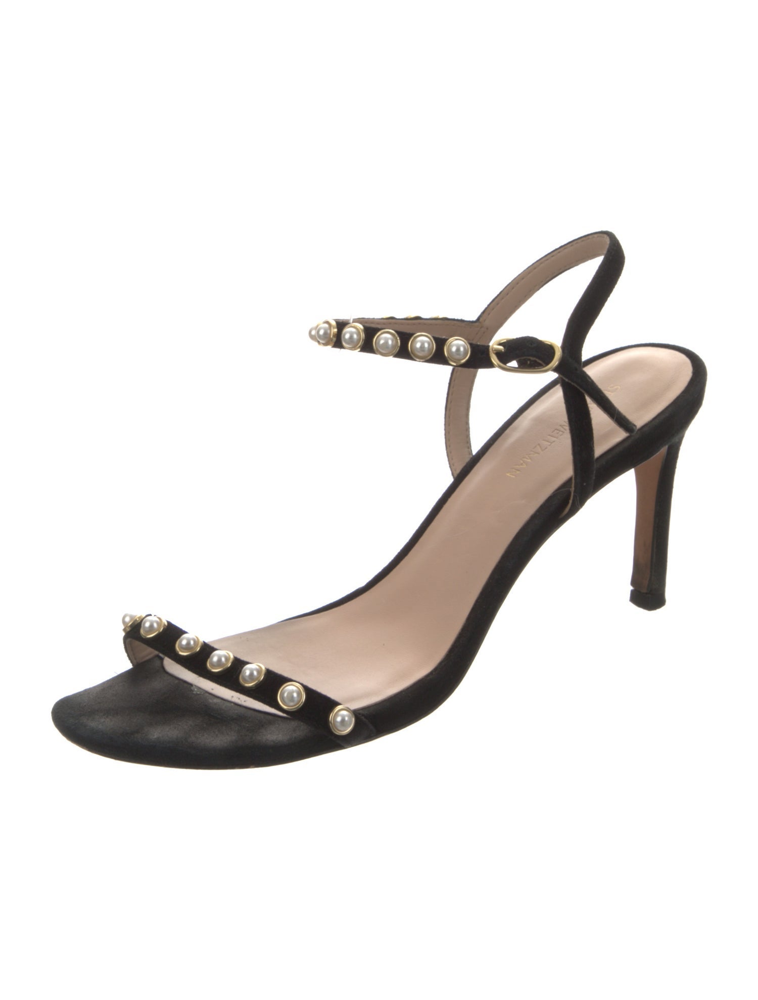 Stuart Weitzman Suede Beaded Accents Slingback Sandals