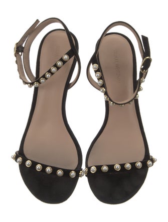 Stuart Weitzman Suede Beaded Accents Slingback Sandals