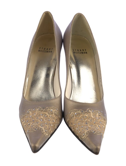 Stuart Weitzman Satin Crystal Embellishments Pumps