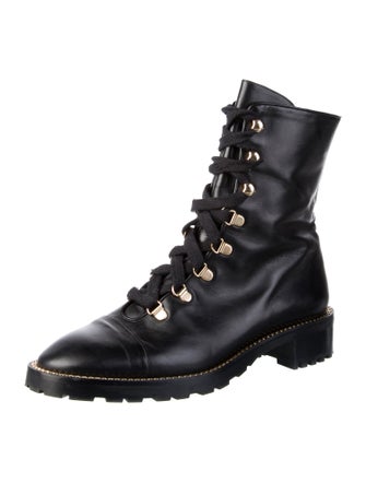 Stuart Weitzman Leather Chain-Link Accents Combat Boots