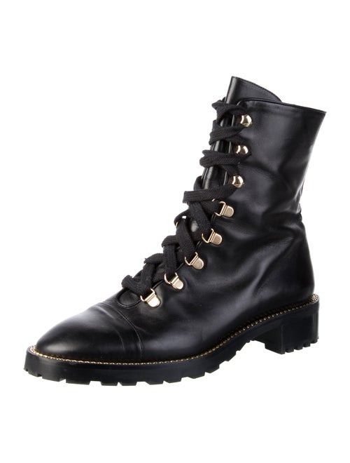 Stuart Weitzman Leather Chain-Link Accents Combat Boots