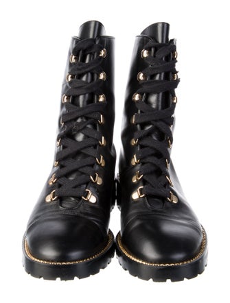 Stuart Weitzman Leather Chain-Link Accents Combat Boots