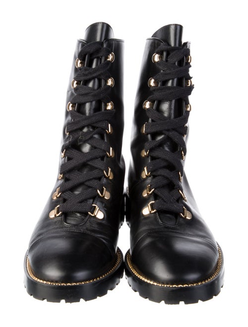 Stuart Weitzman Leather Chain-Link Accents Combat Boots