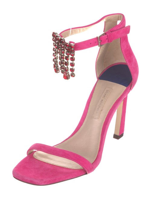 Stuart Weitzman Suede Crystal Embellishments Sandals