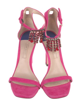 Stuart Weitzman Suede Crystal Embellishments Sandals