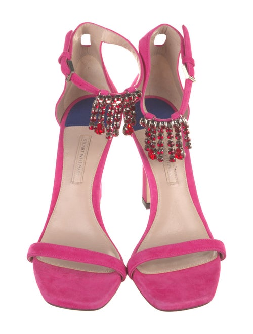 Stuart Weitzman Suede Crystal Embellishments Sandals