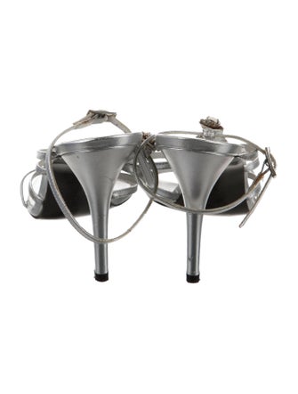 Stuart Weitzman Leather Crystal Embellishments T-Strap Sandals