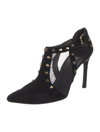 Stuart Weitzman Suede Mesh Accents T-Strap Pumps