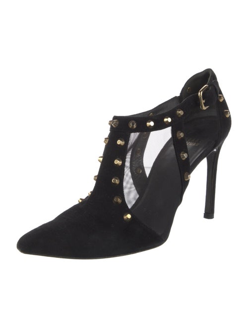 Stuart Weitzman Suede Mesh Accents T-Strap Pumps