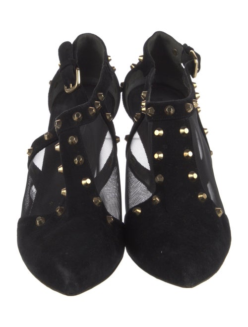 Stuart Weitzman Suede Mesh Accents T-Strap Pumps