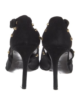 Stuart Weitzman Suede Mesh Accents T-Strap Pumps