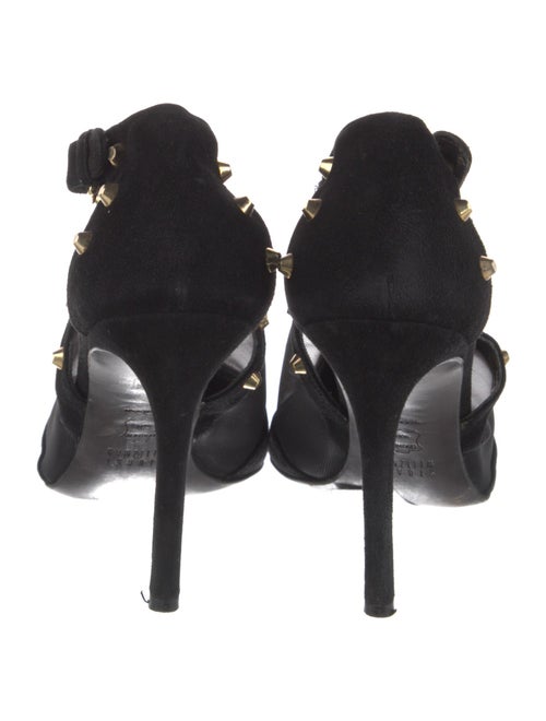 Stuart Weitzman Suede Mesh Accents T-Strap Pumps