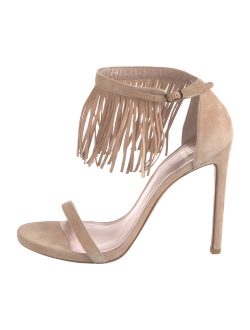 Stuart Weitzman Suede Fringe Trim Accent Sandals