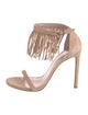 Stuart Weitzman Suede Fringe Trim Accent Sandals