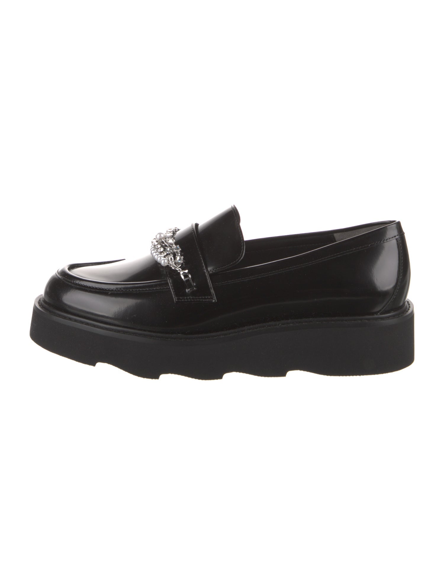 Stuart Weitzman Patent Leather Chain-Link Accents Loafers w/ Tags