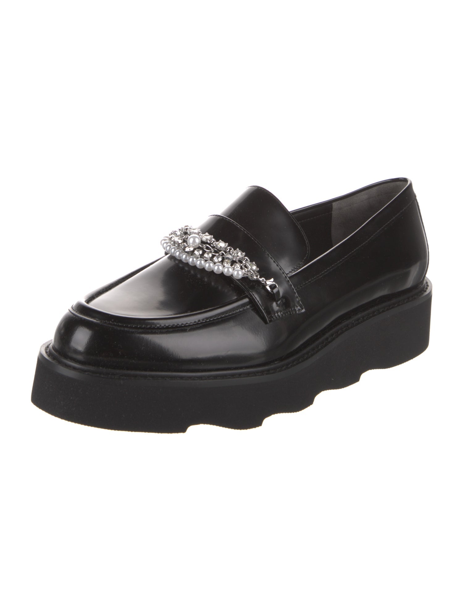 Stuart Weitzman Patent Leather Chain-Link Accents Loafers w/ Tags