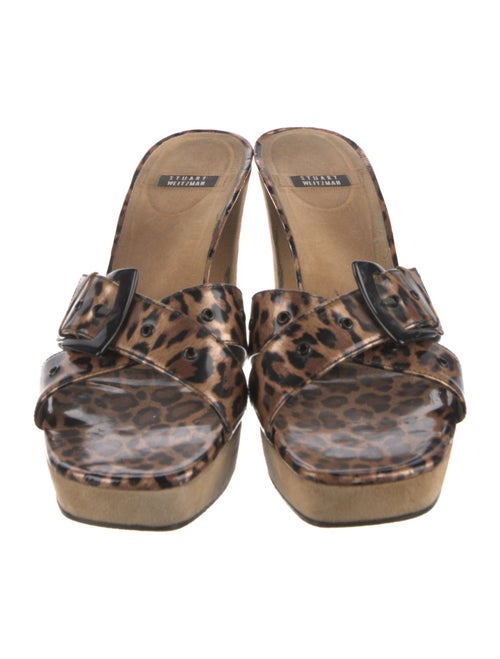 Stuart Weitzman Patent Leather Animal Print Slides
