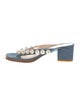 Stuart Weitzman Faux Pearl Accents Denim Slides