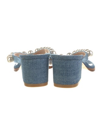 Stuart Weitzman Faux Pearl Accents Denim Slides