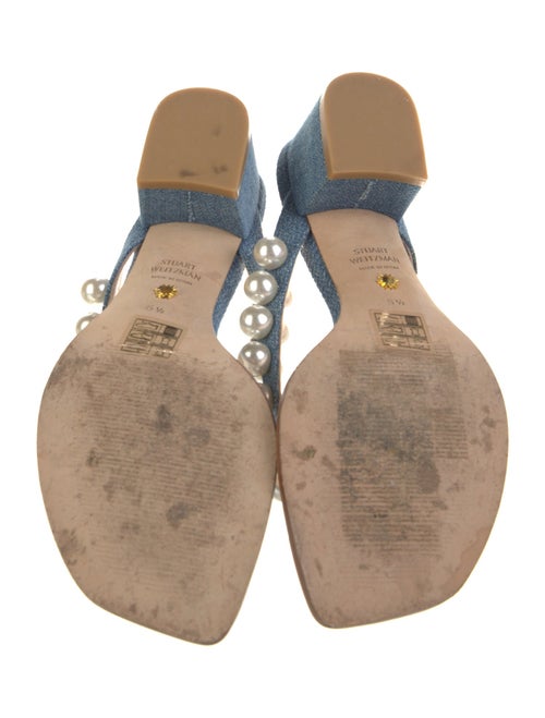 Stuart Weitzman Faux Pearl Accents Denim Slides