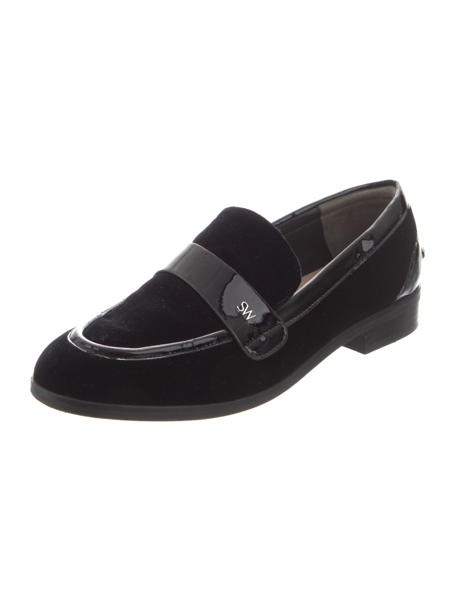 Stuart Weitzman Patent Leather Chain-Link Accents Loafers