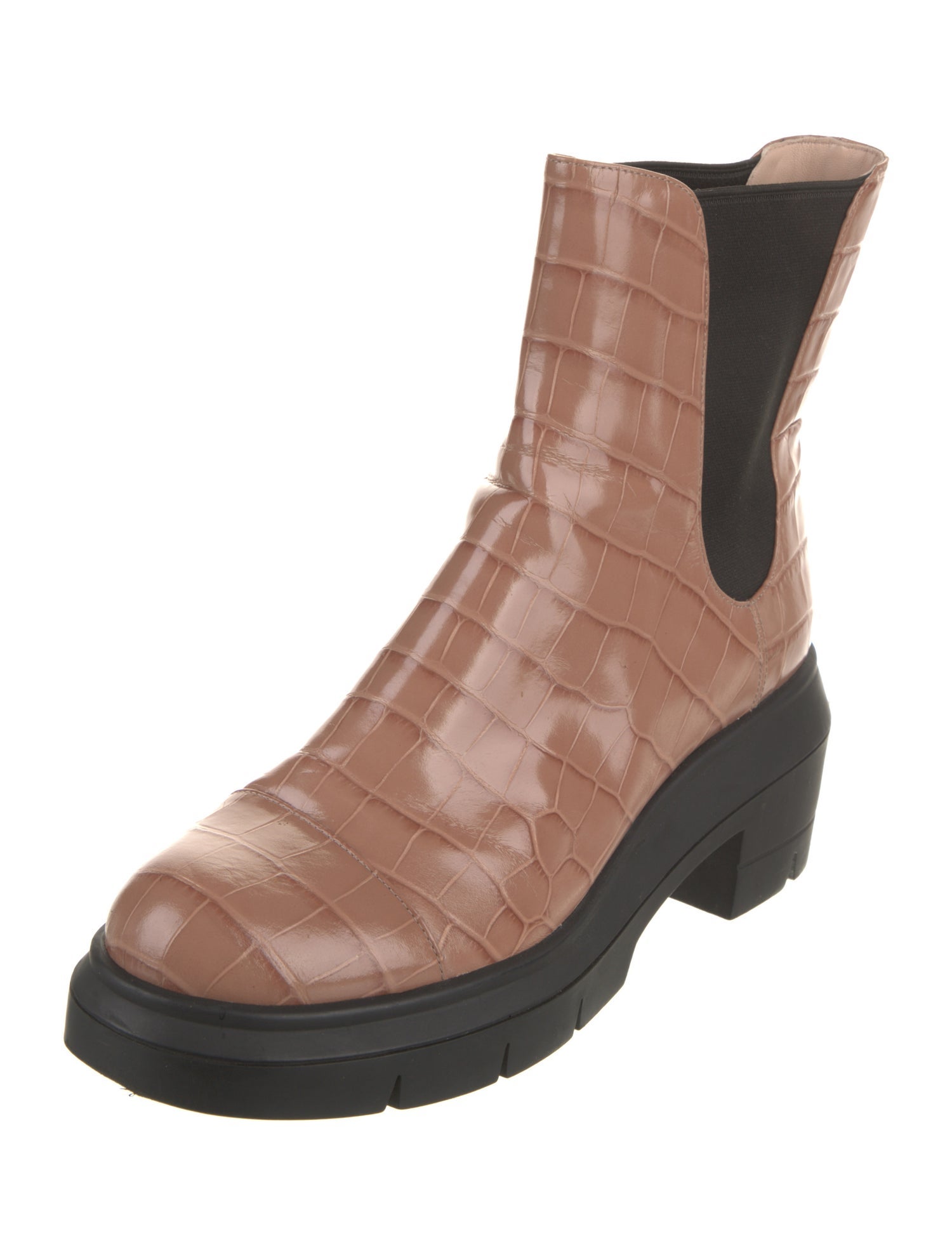 Stuart Weitzman Patent Leather Colorblock Pattern Chelsea Boots