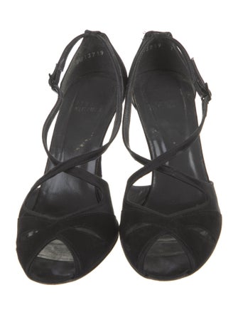 Stuart Weitzman Suede Crystal Embellishments T-Strap Pumps