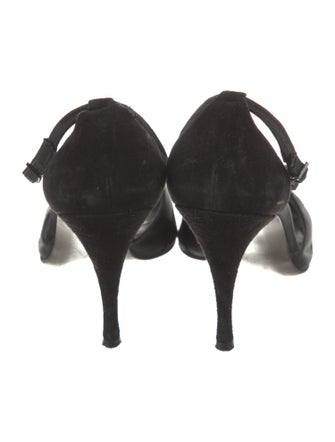 Stuart Weitzman Suede Crystal Embellishments T-Strap Pumps