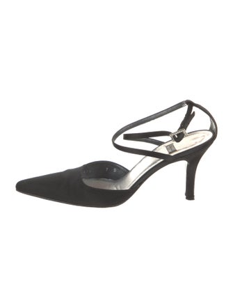 Stuart Weitzman Satin Crystal Embellishments Slingback Pumps