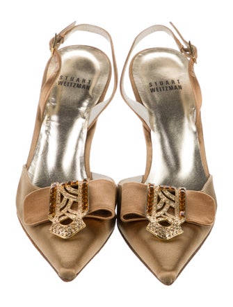 Stuart Weitzman Satin Crystal Embellishments Slingback Pumps