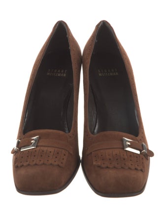 Stuart Weitzman Suede Fringe Trim Accent Pumps